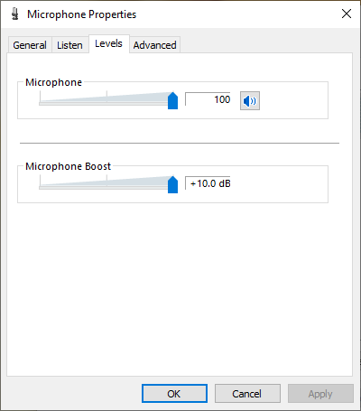 Windows Sound Panel - Microphone Levels